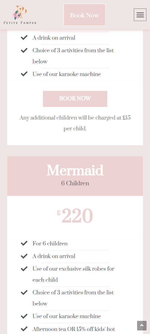 Petite Pamper Website Mobile